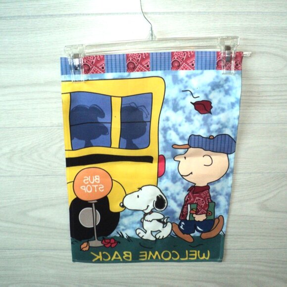 Garden Flag Welcome Back Charlie Brown Snoopy and School Bus 17.5" x 12.5" - Picture 2 of 2